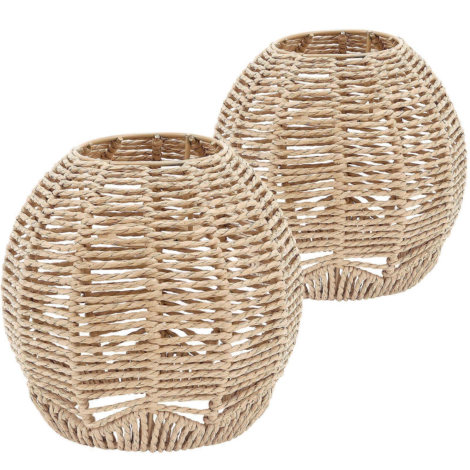 Pendant Lamp Shade Replacement for Ceiling Light 2Pcs Khaki Rattan