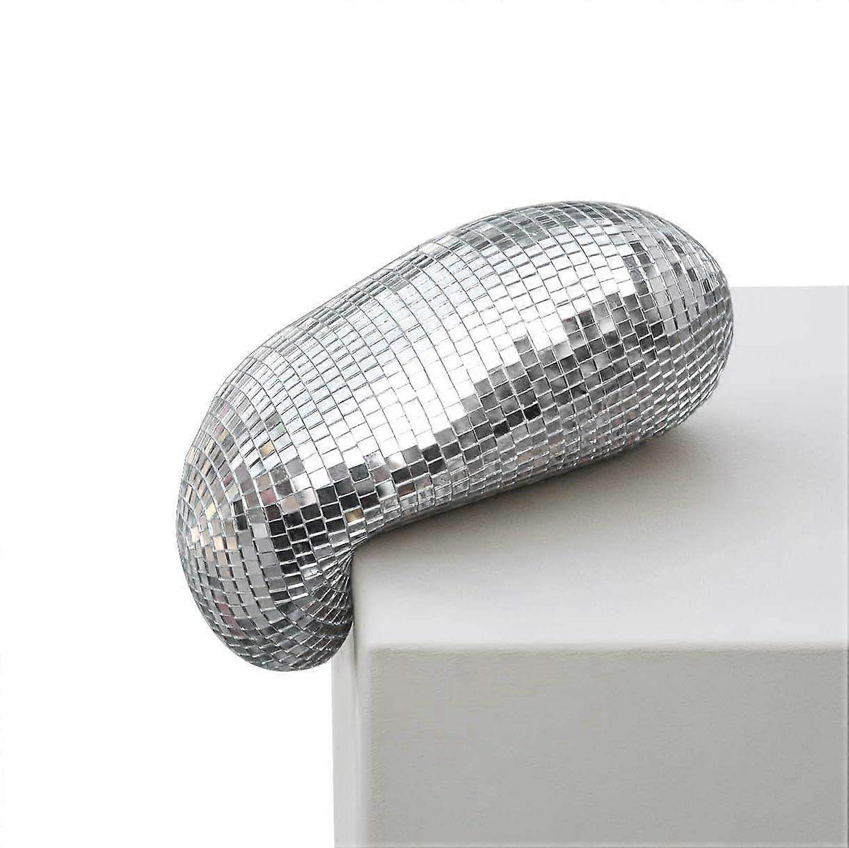 Melted Disco Ball Decor with Unique Handcrafted Mosaic Pattern, Silver Mirror Ball for Home