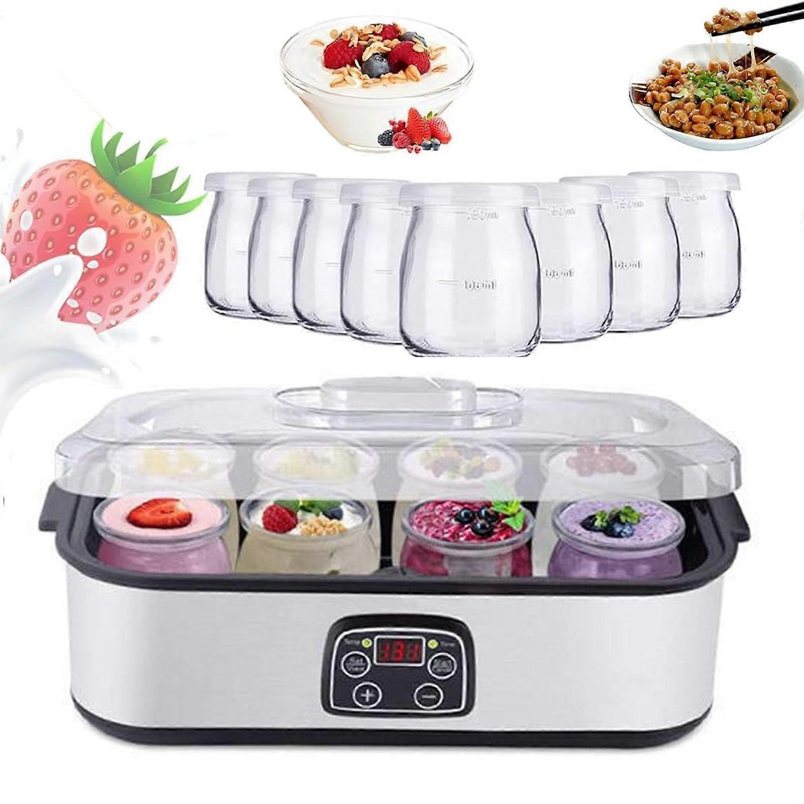 Electric Yogurt Maker 1400ml with 8 Glass Jars, Adjustable Temperature, 48H Timer, LED Display