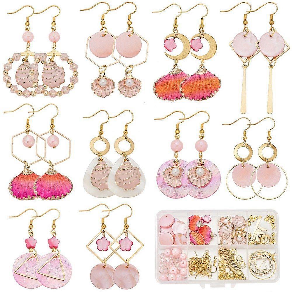 DIY Natural Shell Dangle Earring Making Kit Pink 4~35x0.7~23x0.7~4mm Hole: 1.5~2mm
