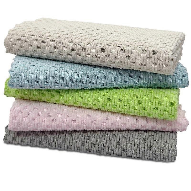 Microfiber Kitchen Dish Cloths 5 Pack, Wheat Grain Pattern Towels for Scratch Cleaning
