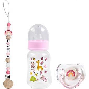 Reborn Baby Doll Accessories Set - Rainbow Silicone Pacifier Clips & Magnetic Pacifiers & Removable Doll Bottles for Real life Baby Girls, Pink
