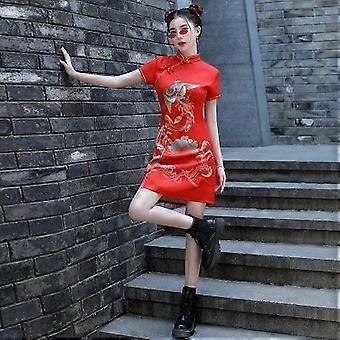 cheongsam a line dress Green Modern A-Line Tencel Jacquard Loose Cheongsam Qipao Dress