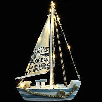 Veleiro de madeira com adorno LED modelo de barco à vela estilo mediterrâneo