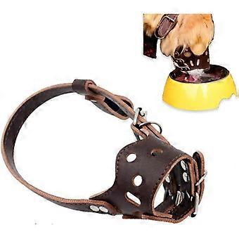 Adjustable Anti-Bite Muzzle - Size XL - Brown Leather Dog Muzzle - Breathable - For Biting and Barking