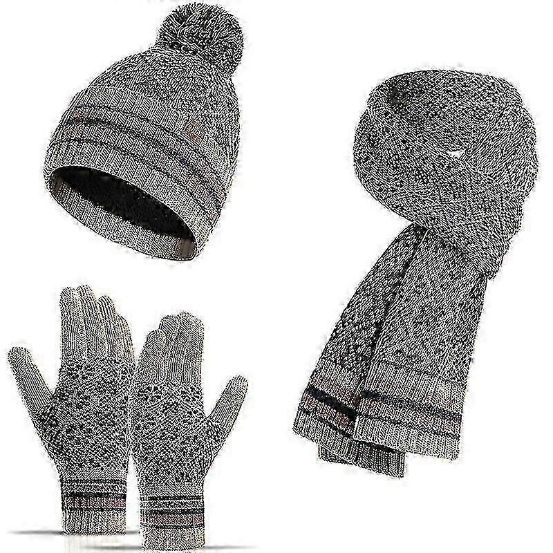 Winter Hat Scarf and Touch Screen Gloves (Beige)