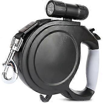 Dog Leash With Led Flashlight, Retractable Leash For Dogs Up To 30kg With Non-slip Handle, Reusable Retractable Dog Leash, One Hand Brake, Lock Black