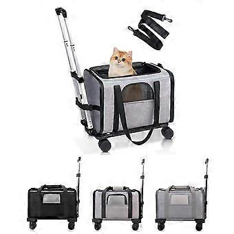 Pet Trolley Bag Aftagelig Rullebærer til Små Hunde Katte Bærbar Kæledyr Rejsebærer med teleskophåndtag og skulderrem