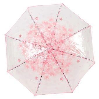Cherry Blossom Transparent Folding Umbrella Auto Open Dual Protection Compact Travel Umbrella