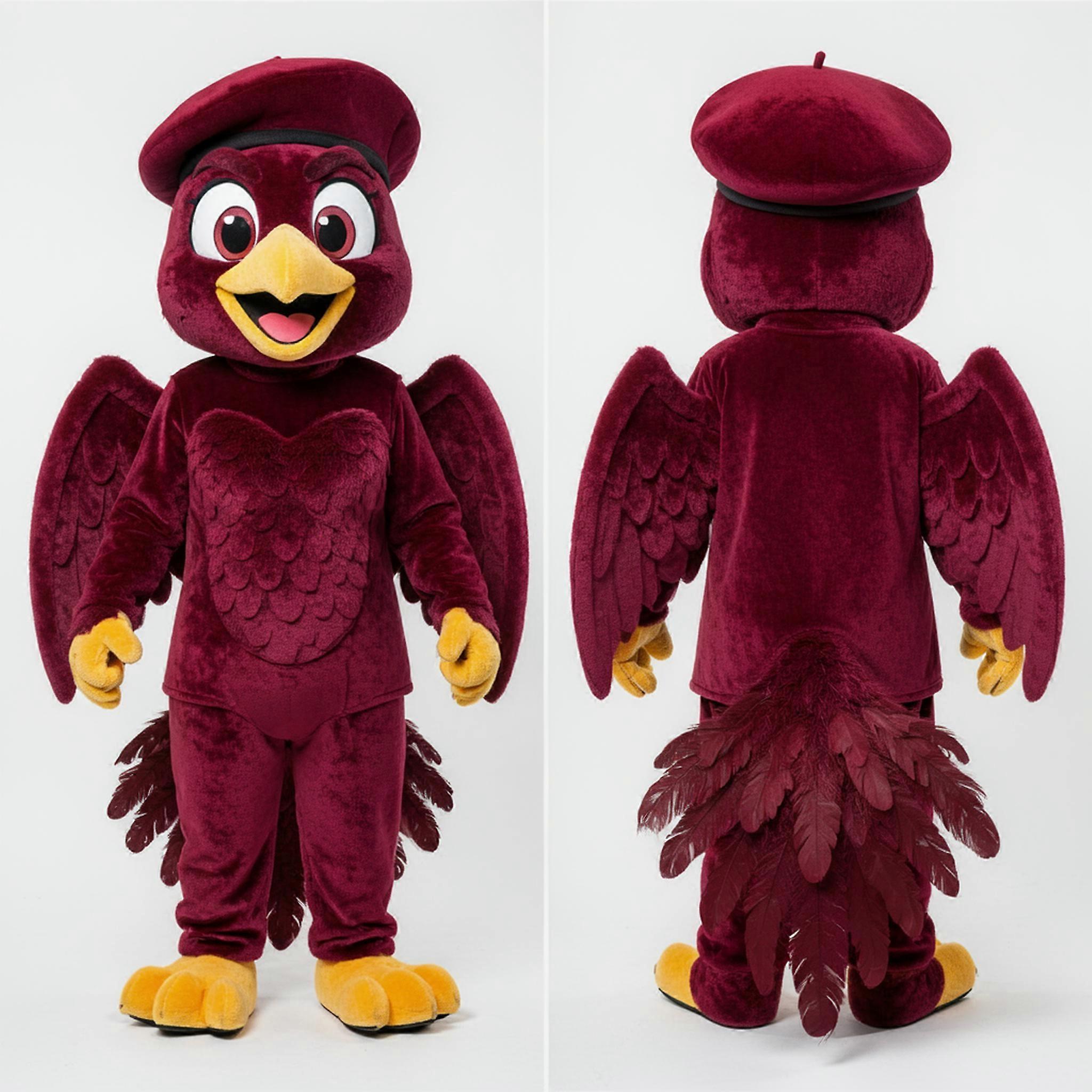 MASTICOT Maroon Feathered Harpy Mascot