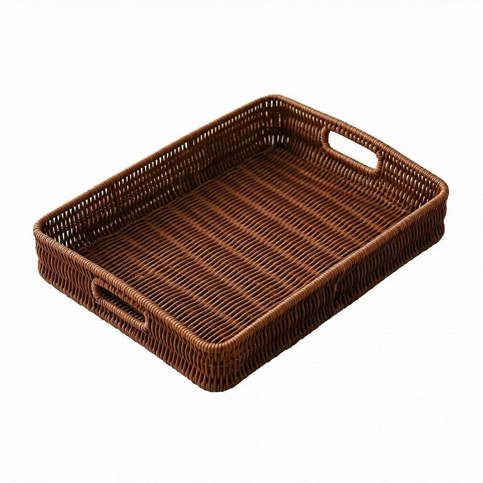Wicker Basket Tray Rectangular Rattan Tray Basket Flat Base for Tabletop