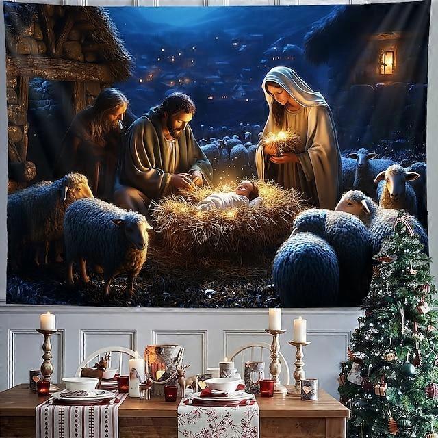 Nativity Scene Tapestry Wall Hanging
