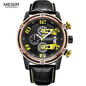 Megir Men's Retro Strap Quartz Horloges Top Brand Luxe Militaire Chronograaf Horloge Lederen Band Polshorlogios 2078 Rood