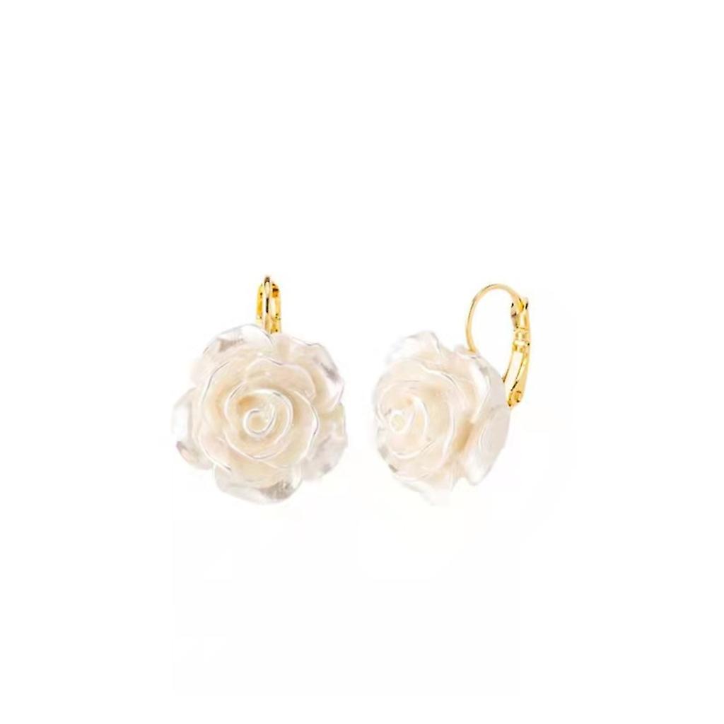 Boucles d’oreilles blanches Camellia Fleur Dangle pour femmes Boucle d’oreille Elegant Drop