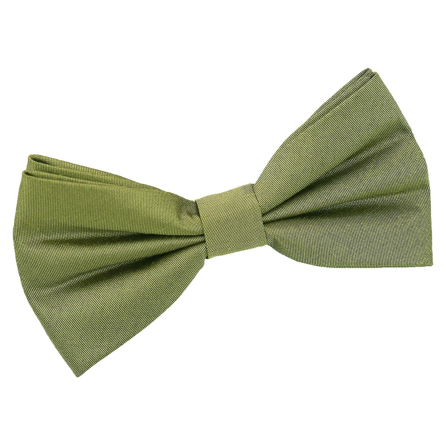 Olive Green Plain Shantung Pre-Tied Bow Tie