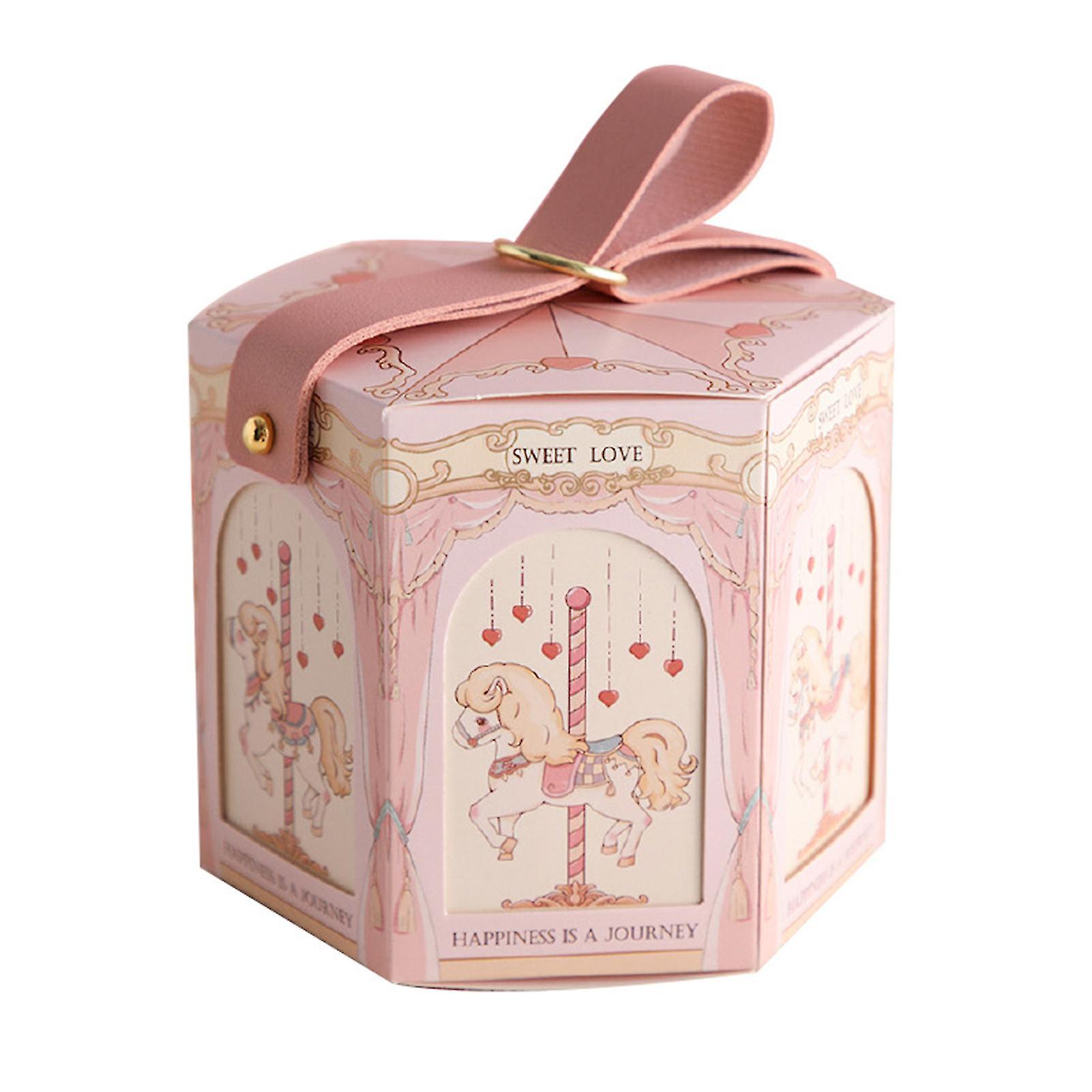 صندوق الحلوى المحمولة طباعة الكرتون دائري نمط الاستغناء عن مربى ورق الحلوى حقيبة هدايا جميلة صندوق حلوى لحفل الزفاف