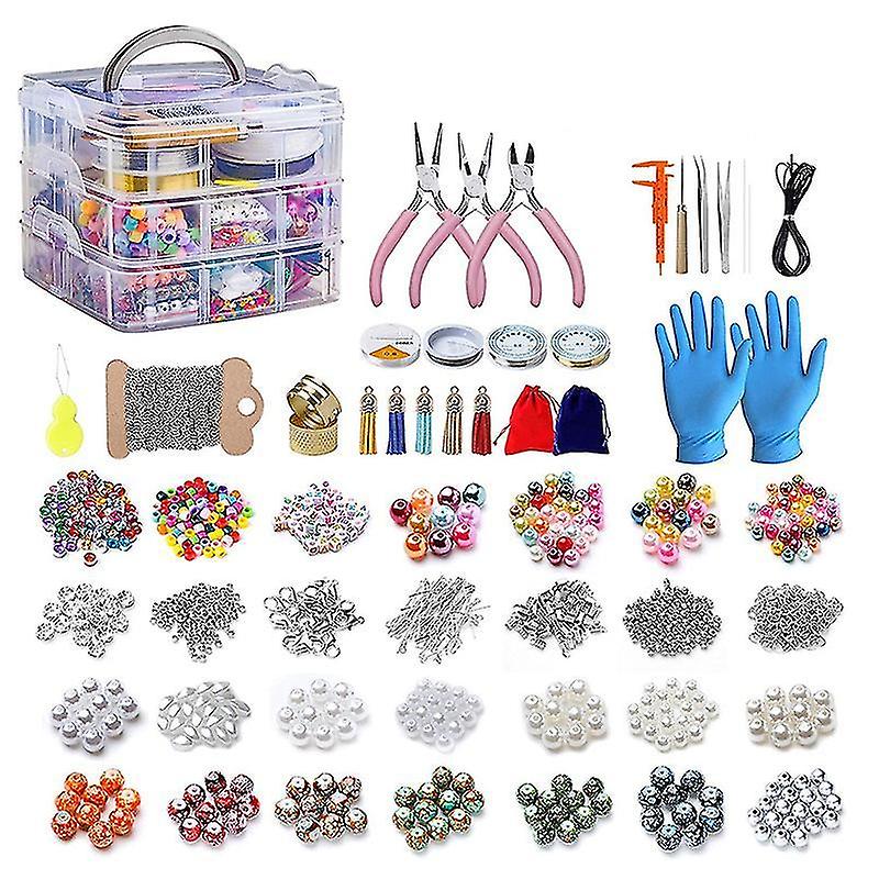 2456 ערכת תכשיטנות, ערכת כלים להכנת תכשיטים עם חרוזי תכשיטים, צבת תכשיטים, חרוזים