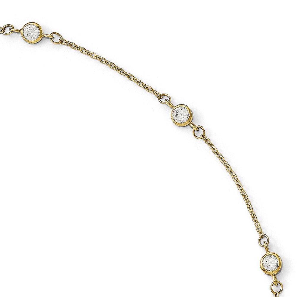 14k Yellow Gold Fancy Lobster Closure Cubic Zirconia Polished With 1inch Ext. Anklet 9 Inch 1mm Wide-Anklet for Women