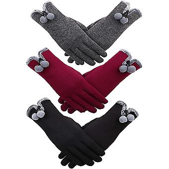 3 paar vrouwen winter handschoenen warm touchscreen fleece gevoerde winddichte handschoenen