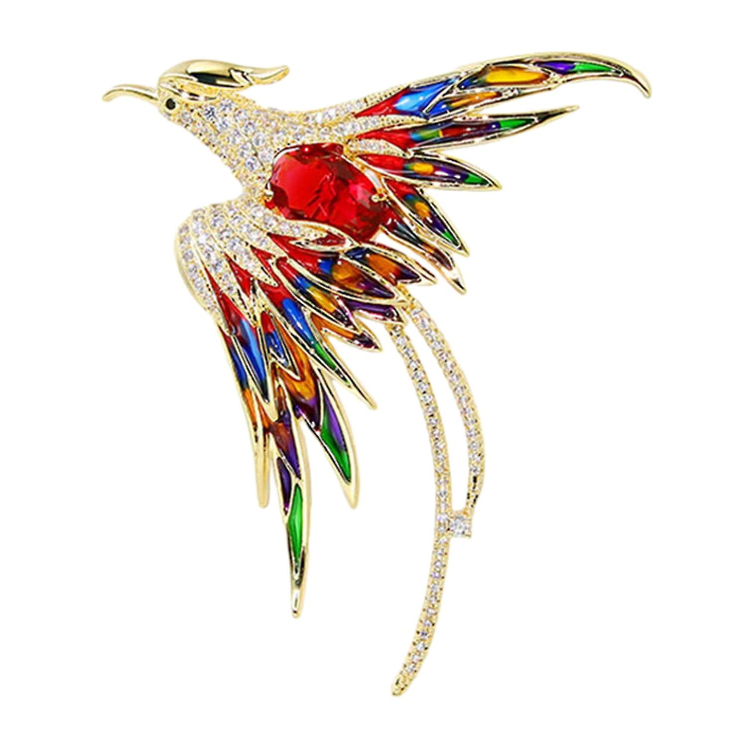 Bunte Strass-Phönix-Brosche Handgemachte Emaille-Anstecknadel Chinesischer Stil Vogel Tierform Abzeichen C