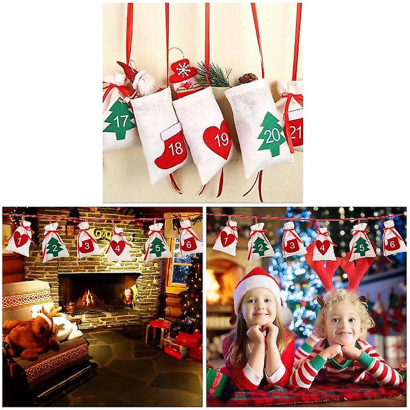 Christmas Advent Calendar 24 Days Countdown Hanging Gift Bags for Xmas Party Home Decor