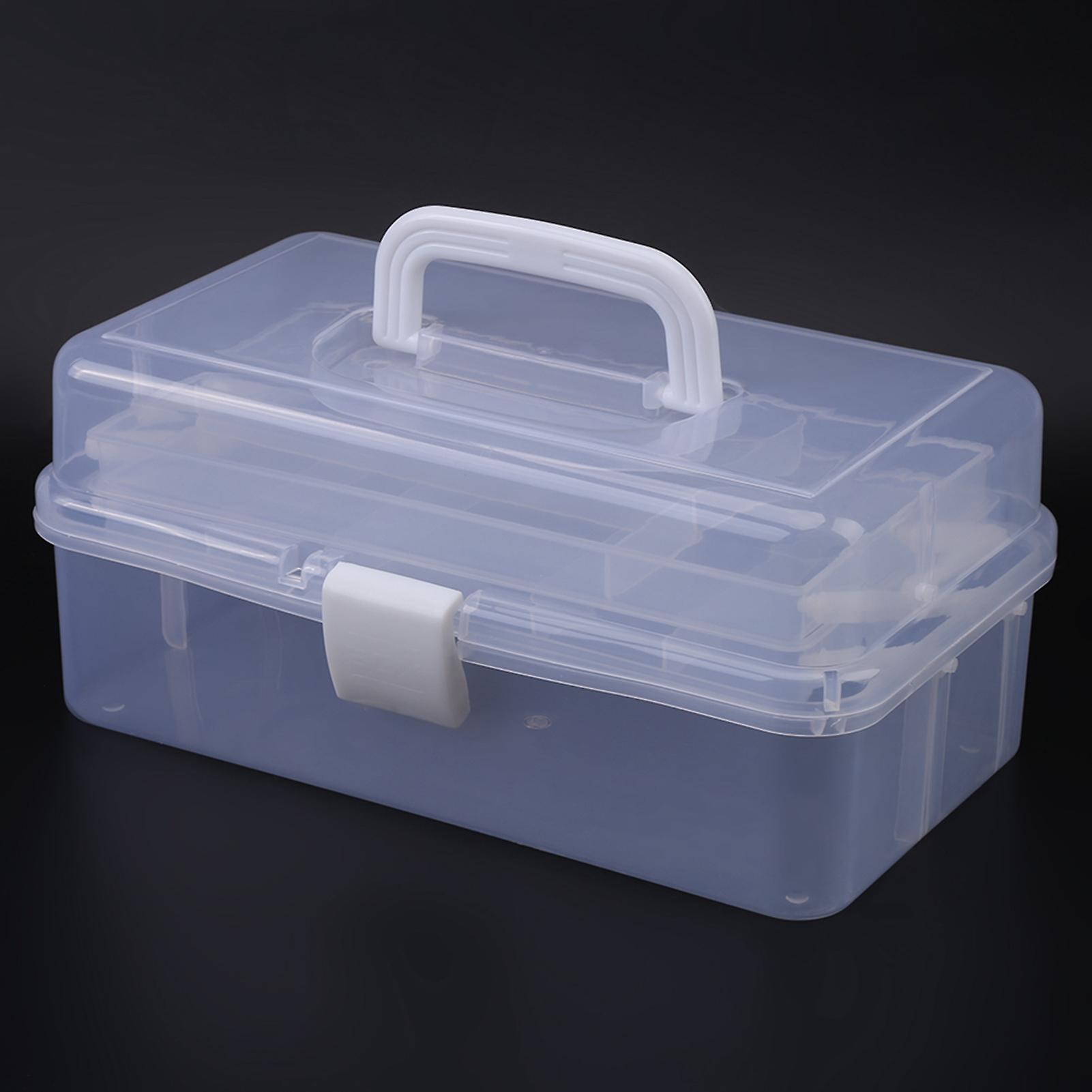 Plastic Foldable Three Layers Storage Box Tool Organizer Container Case w/HandleTransparent