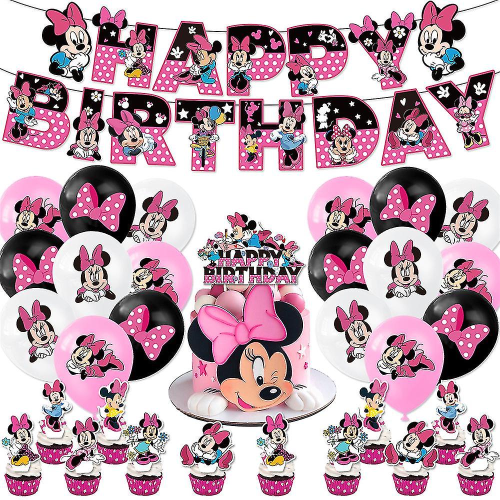 Minnie Mouse Decorations Party Supplies Banner Balloons Cake Toppers Set Gifts-hao