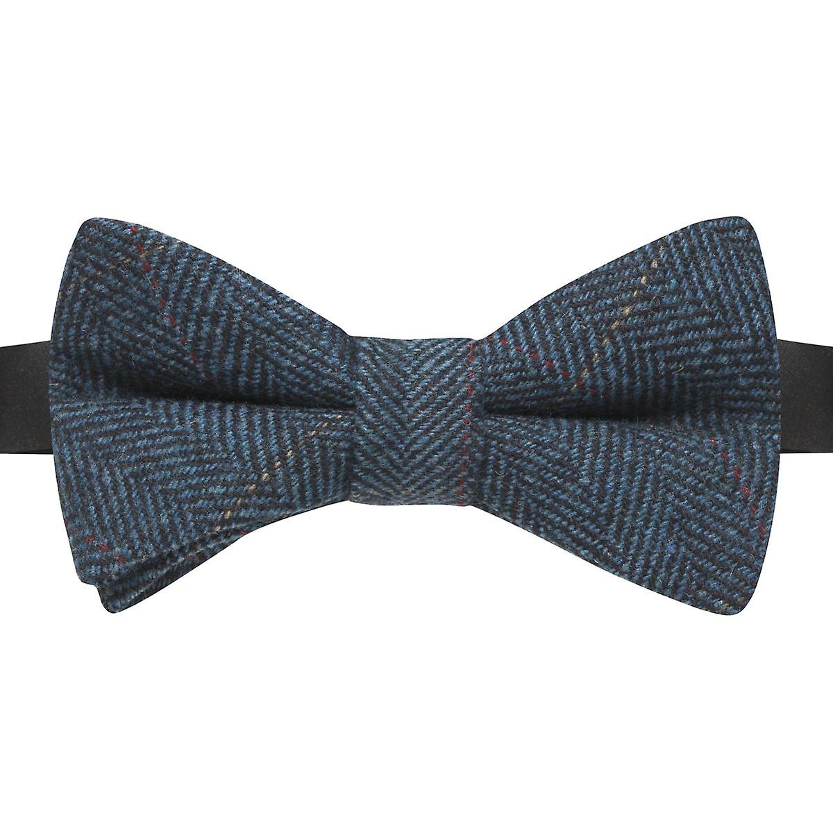 Luxury Herringbone Denim Blue Tweed Bow Tie