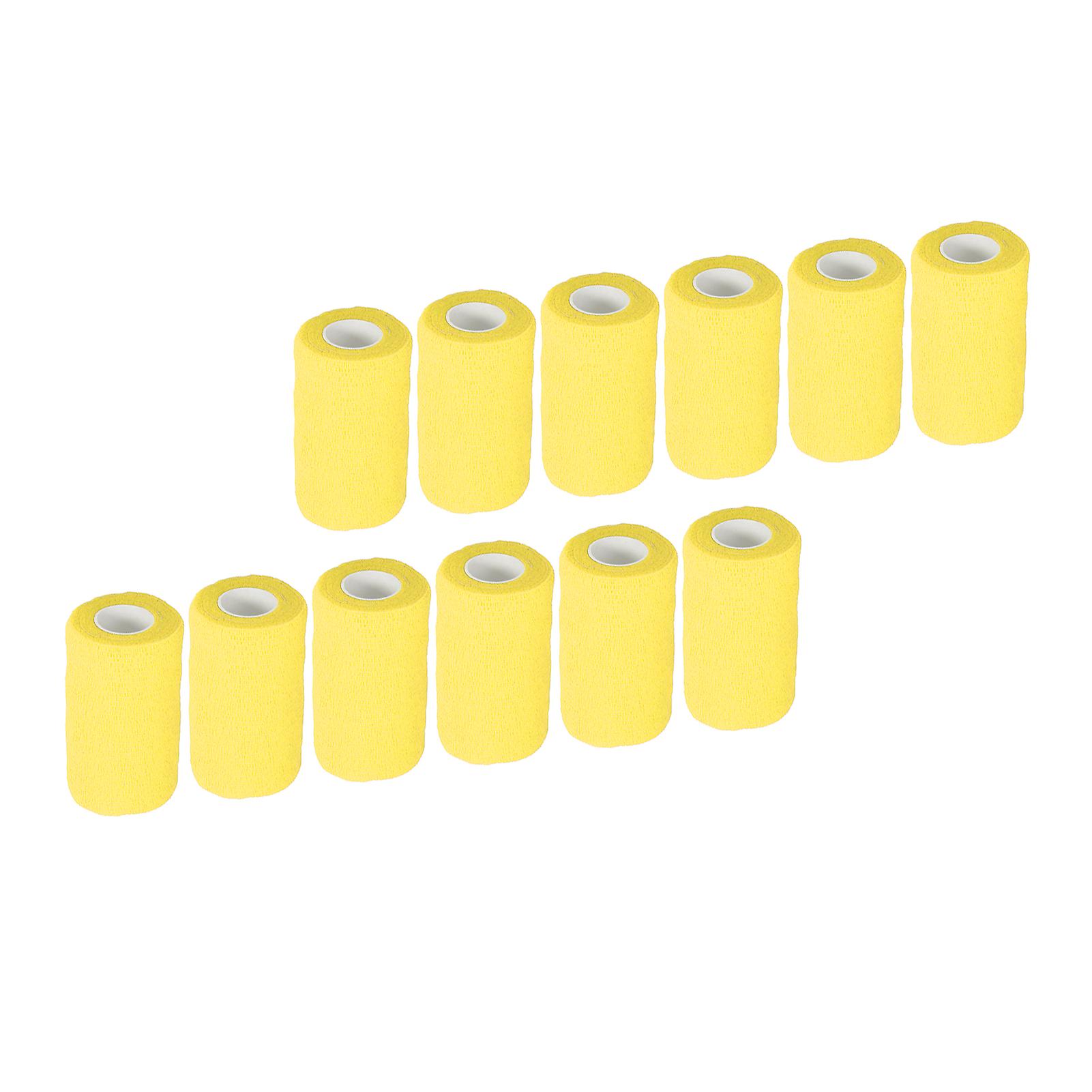 12Pcs Bandage Wrap Natural Latex Elastic Self Adhesive Wrap for Cows Dogs Horses 10cm Yellow