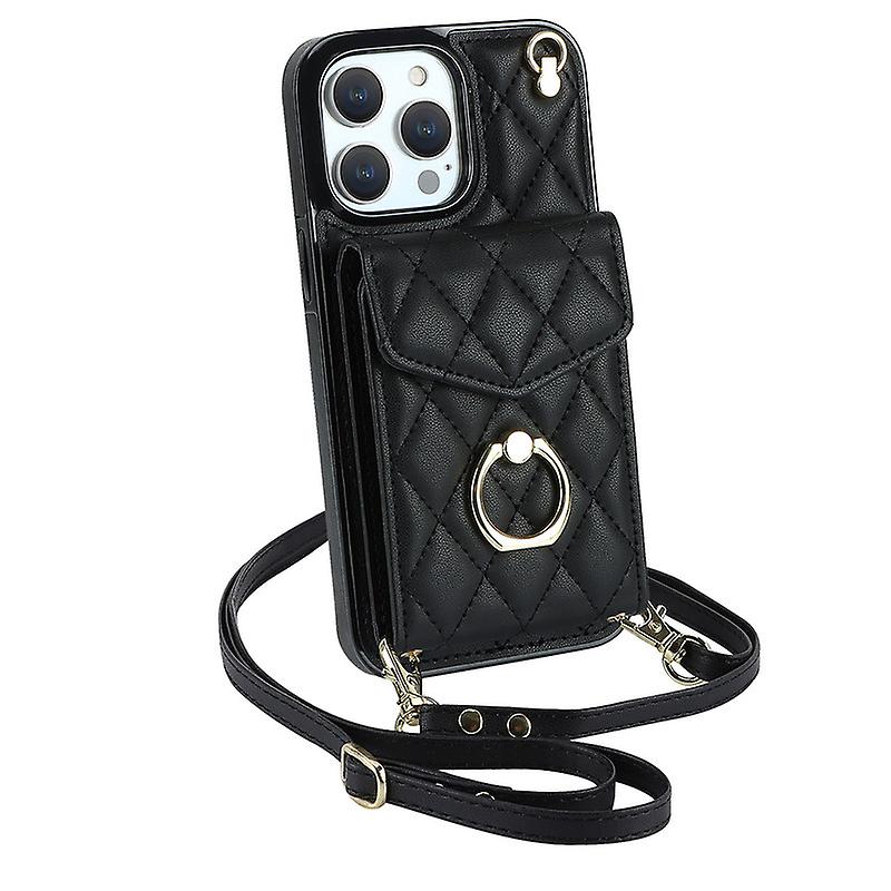 Compatible With Iphone 15/15 Pro Mobile Phone Cases With Card Holder, Rfid Blocking Leather Protective Double Buttons Shockproof Cover