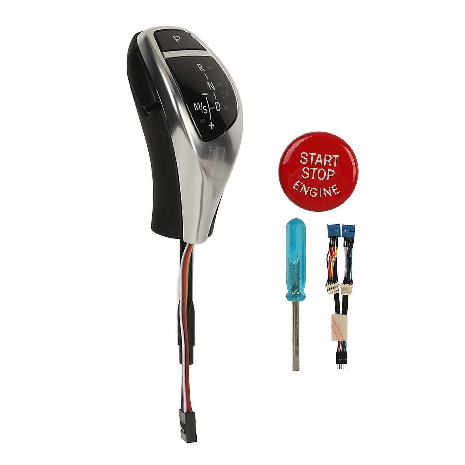 Automatic Gear Shift Knob Red Start Button Led Electronic Car Lever Handle Shifter Head Fit For 5 Series E60 E61 Glossy Black
