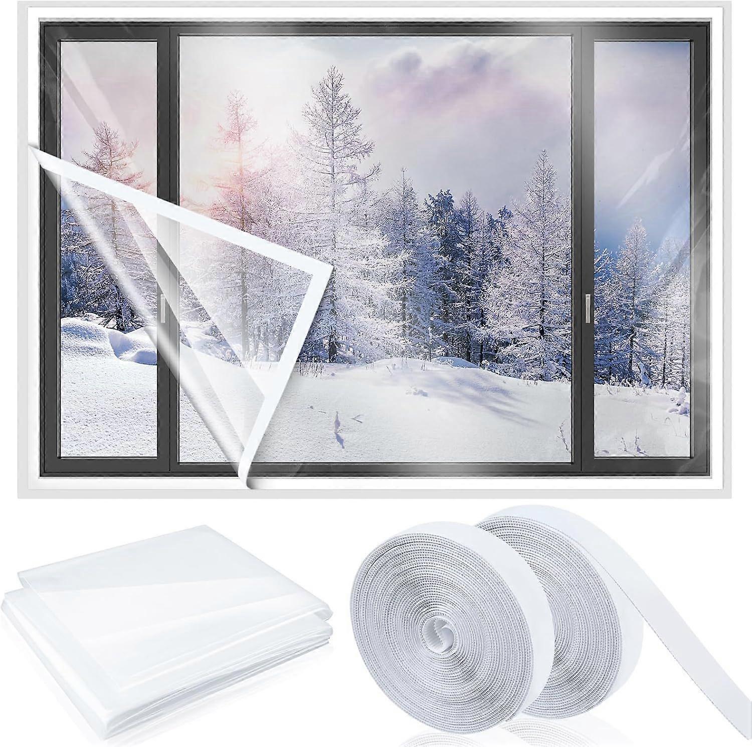 Thickened window insulation film with adhesive backing, cuttable transparent film for winter cold protection and reusable