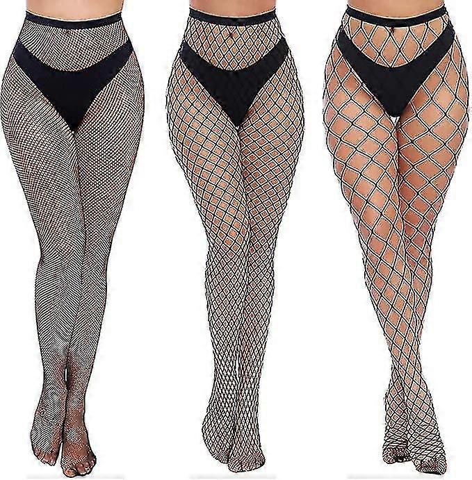 3buc femei high waist Fishnet ciorapi coapsă chilot înalt