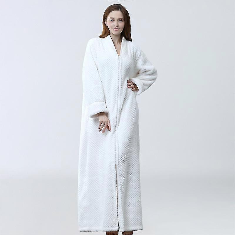 GYFDYM Kvinnor Vinterrock Fleece Lång Dam Kvinna Sova Fast Dragkedja Frotté Lös Badrock Långärmad Varma rockar