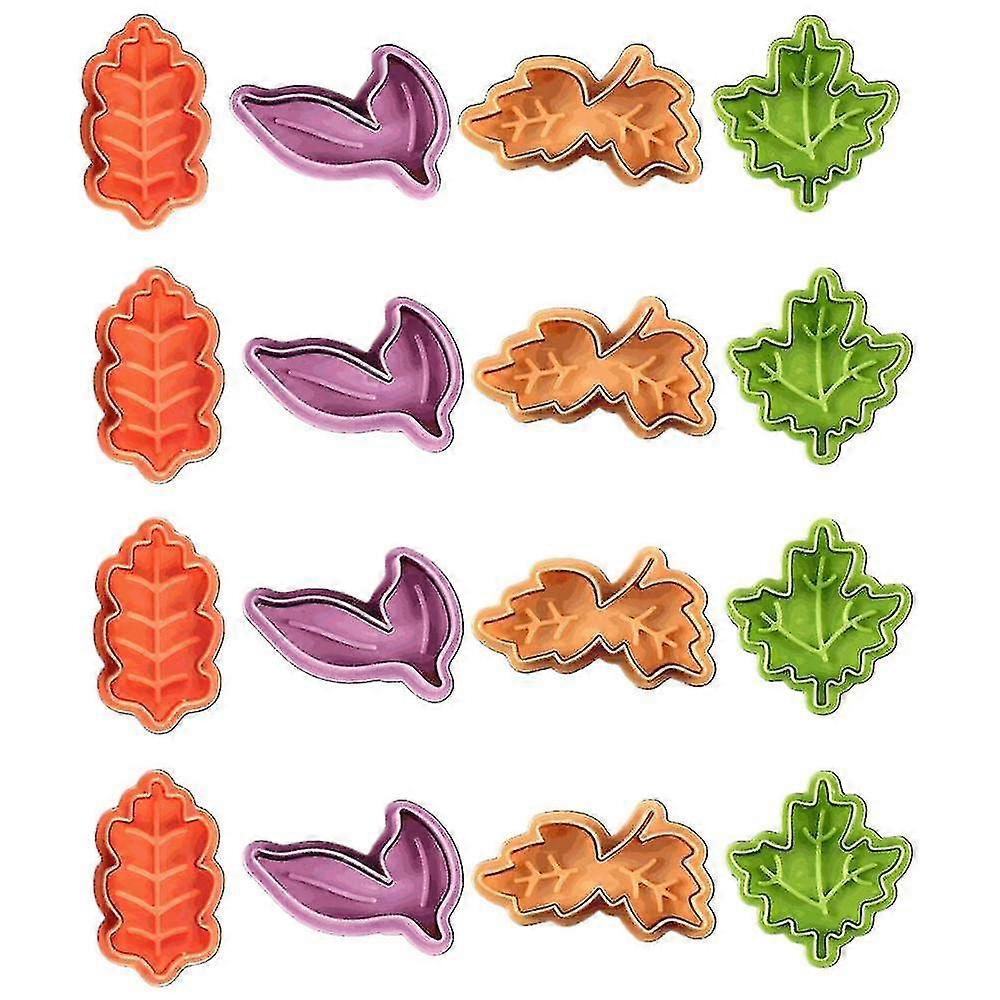 4pcs Plunger Leaf Cookie Press Cutters Biscuit Mold Cake