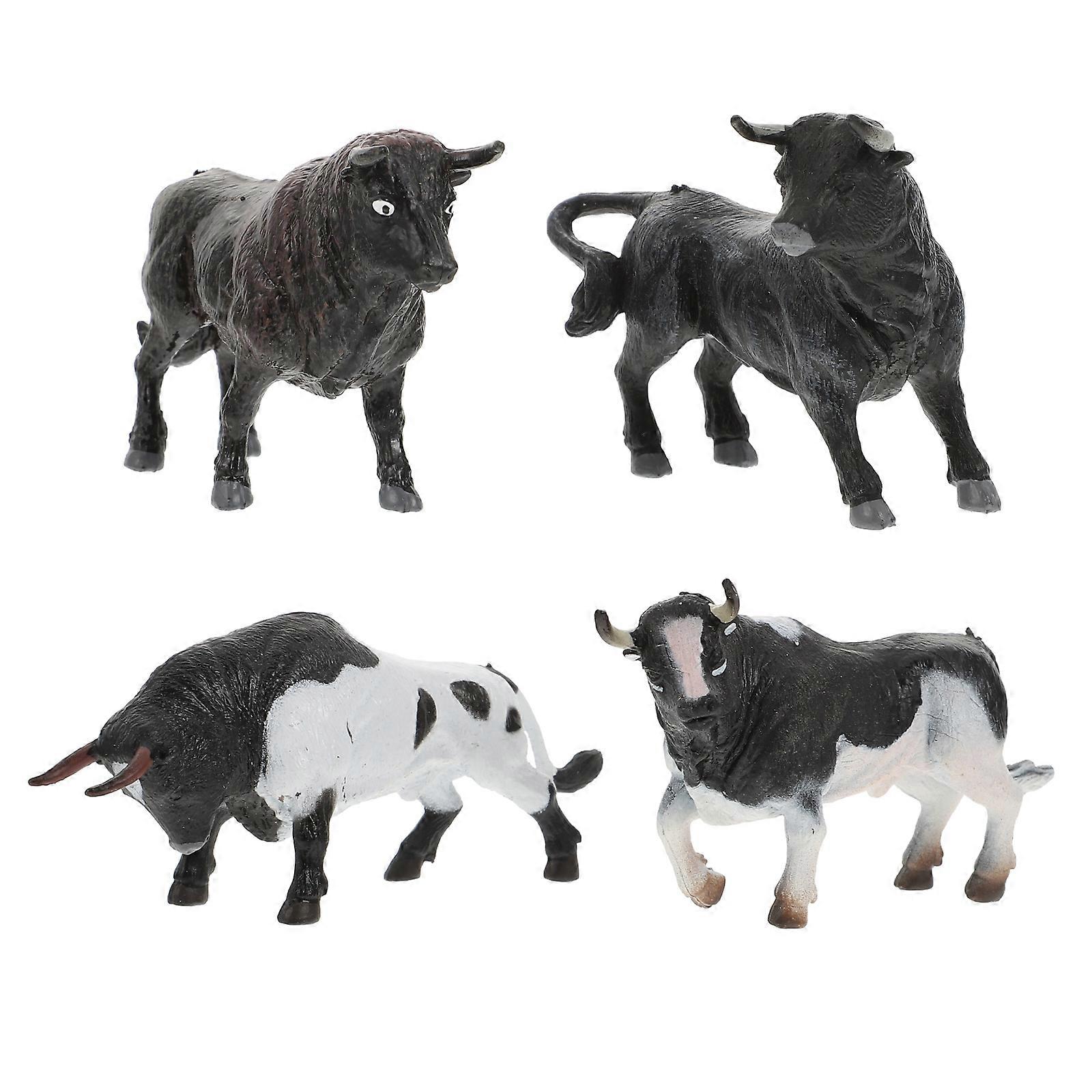 4Pcs Mini Simulation Cow Adornments Wild Animals Ornaments Children Cow Toys