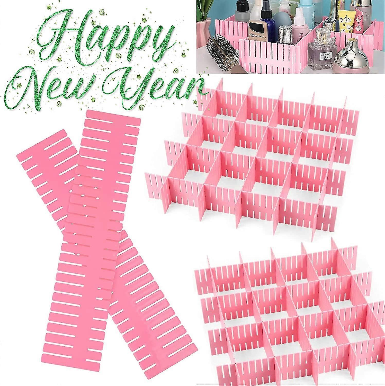 Drawer Divider, Adjustable Grid Drawer Divider, DIY Drawer Organizer Suitable for Underwear/Socks/Office Supplies/Cosmetic Storage Rack (Pink, 12 Piec