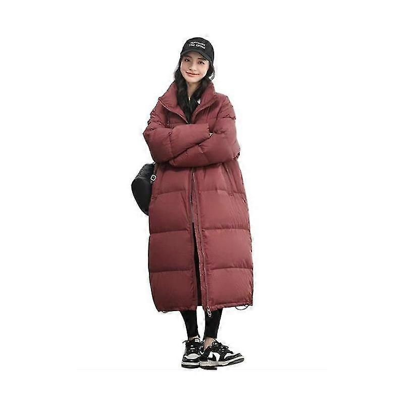 Dame lang dunjakke med pelshette Down Parka Puffer Jacket