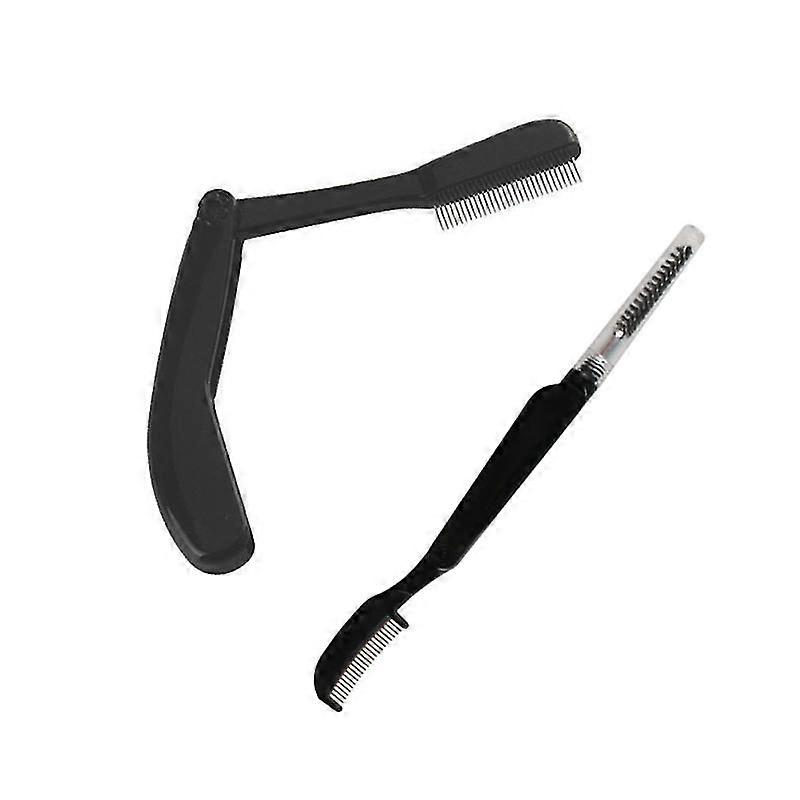 2pcs foldable eyebrow combs stainless steel plastic handle eyebrow grooming comb tool