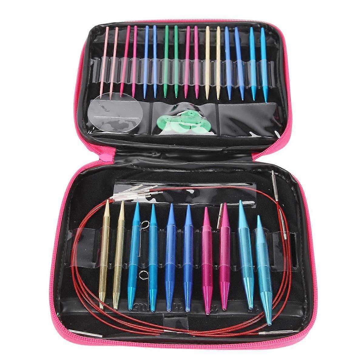 26 Pieces Aluminum Interchangeable Circular Knitting Needle Set,13 Size Interchangeable Crochet Nee
