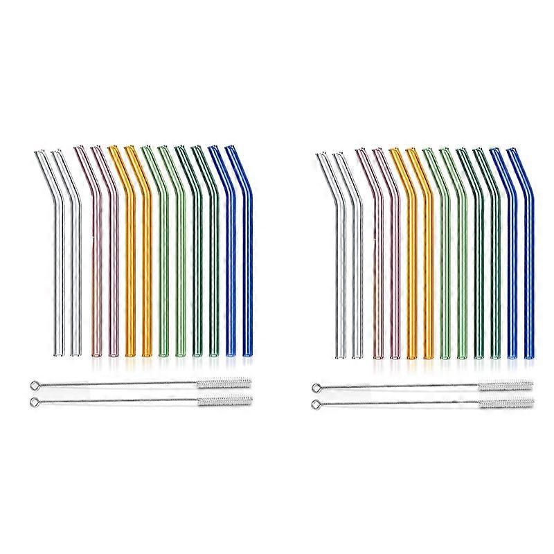 Reusable Glass Straws Bent Glass Drinking Straws With 4 Cleaning Brushes Straws For Smoothies (Multicolor 24 Pack)