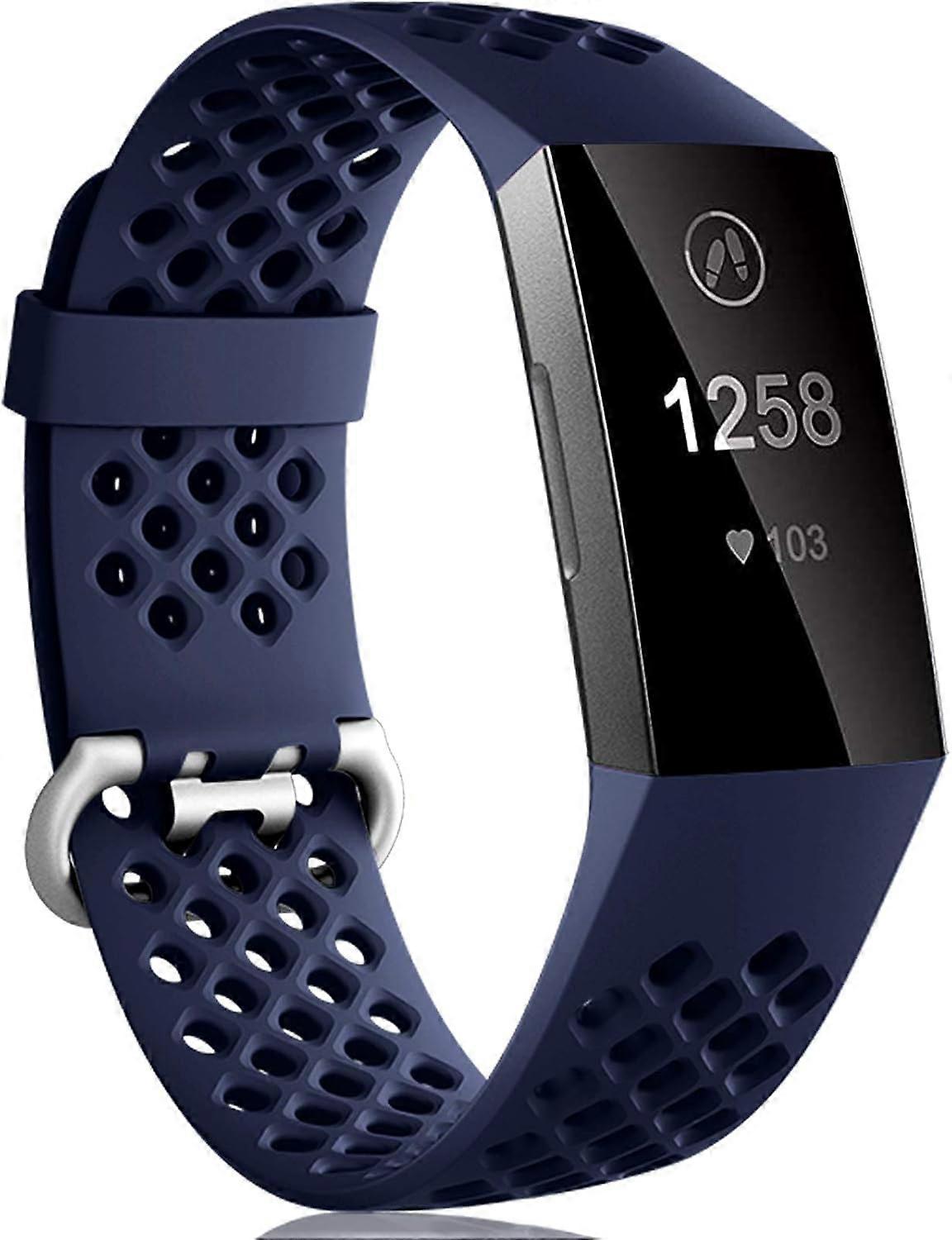 Compatible with Fitbit Charge 3/ Charge 4 Strap, Sport Silicone Adjustable Replacement, for Fitbit Charge 3 SE, Small, Navy blue