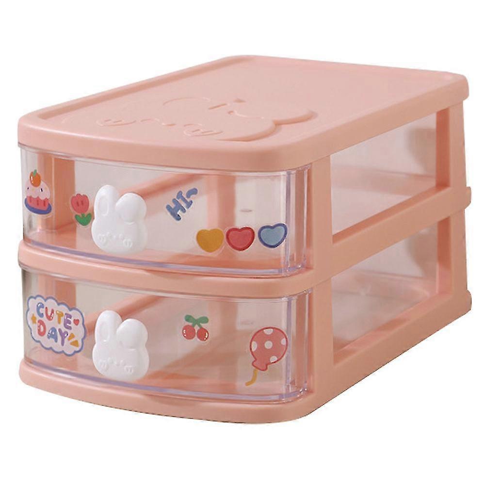 Cute And Practical Storage Box For Girls - Multi-layer Desk Drawer With Small Rabbit Handle,set 2Pink