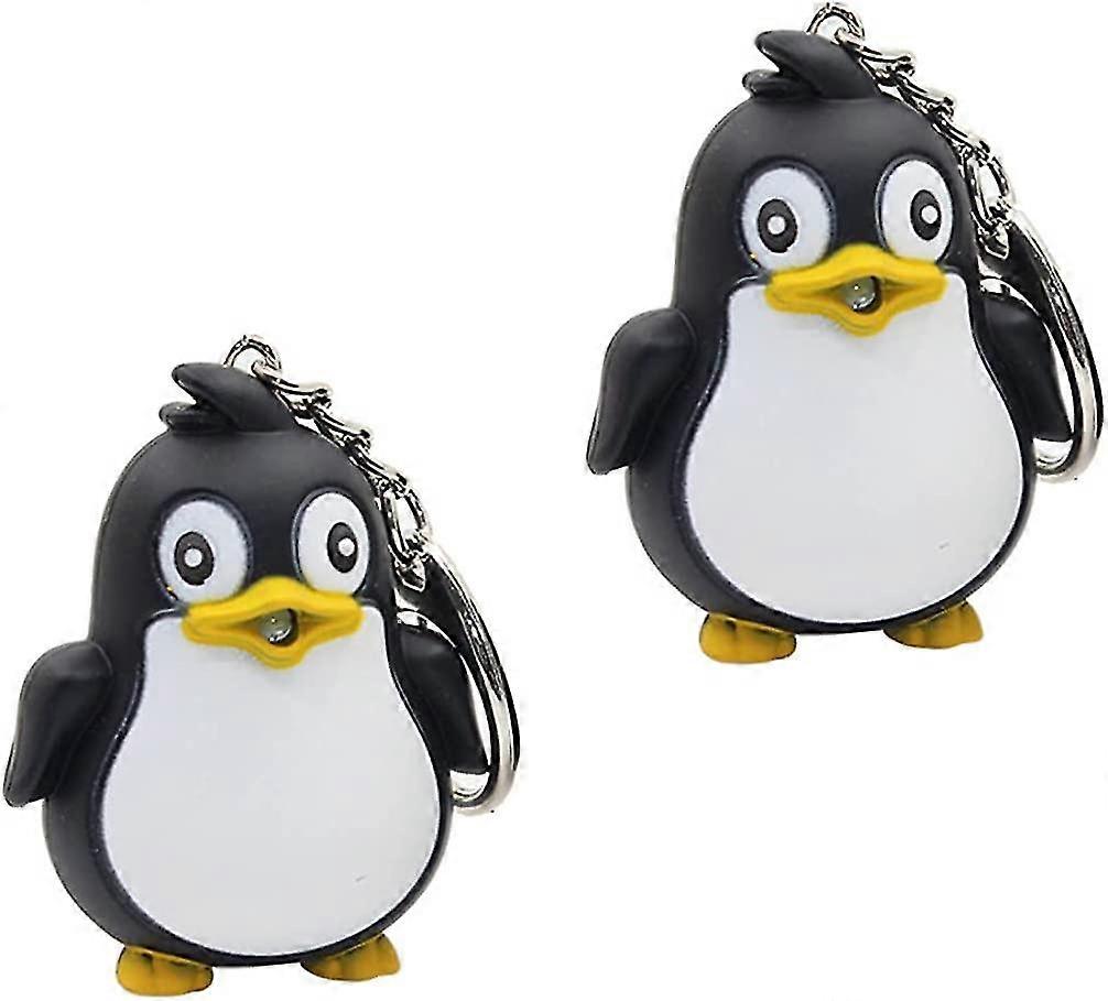 2pcs Penguin Keychain Led Lighting With Sound Pendant Handbag Charm Gift (blue)