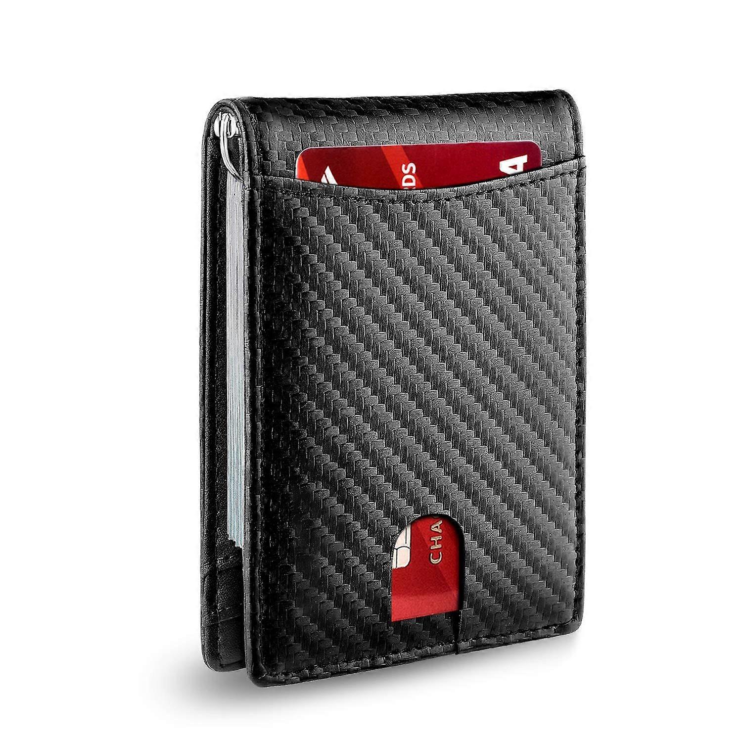 Slim Wallet for Men Large Capacity with 12 Slots Rfid Blocking Simple Carbon Fiber Black