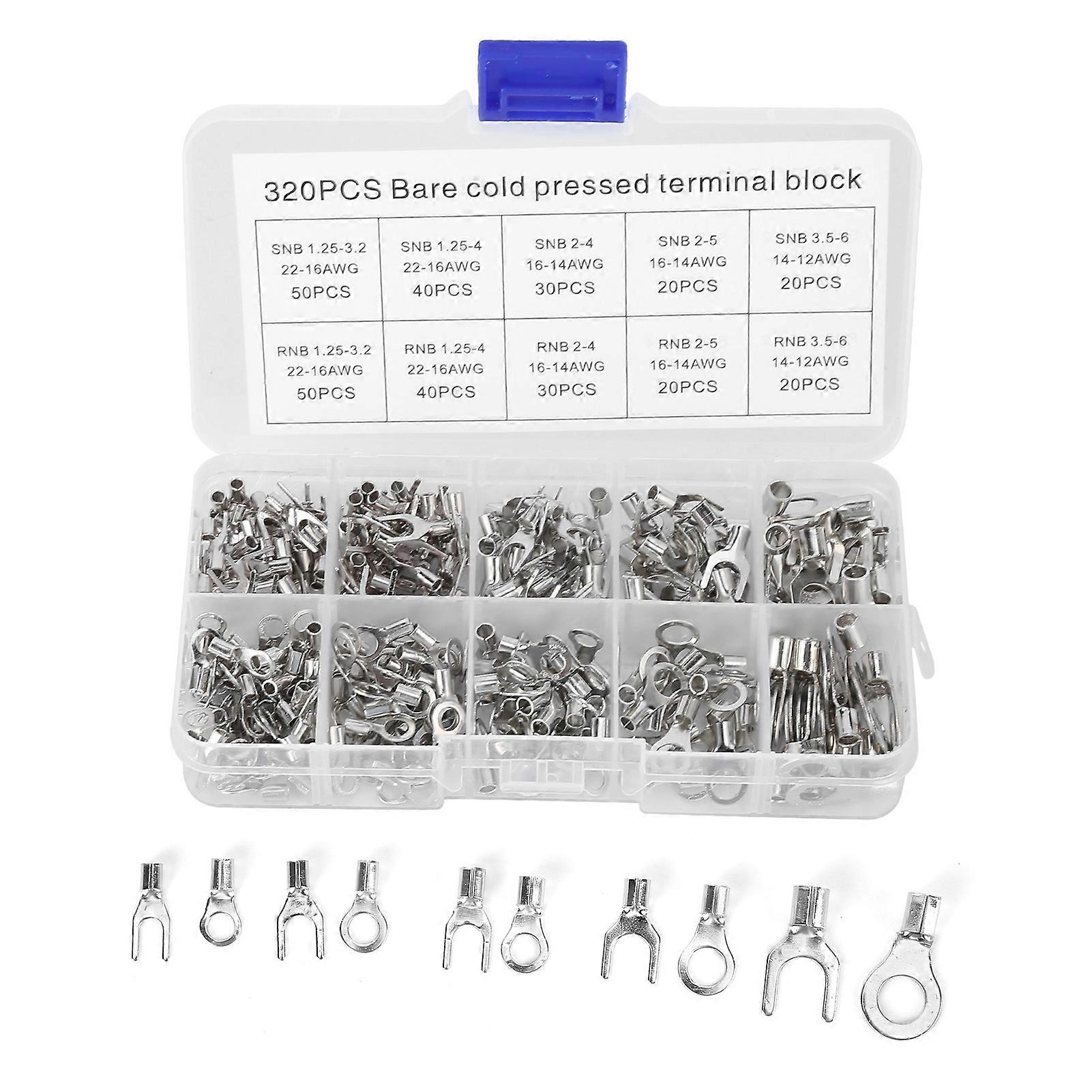 320Pcs Non Insulated Ring Terminals Copper Fork OT/UT Terminals Electric Wire Connerctor Kit