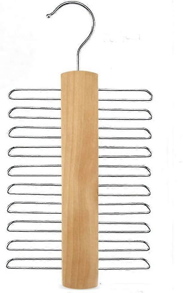 Wood Tie Rack Holder, Tie And Belt Hanger, Closet Organizer And Storage Rack With Non-slip Clips Finish 20 Hooks , 360 Degree Swivel Space Saving Orga