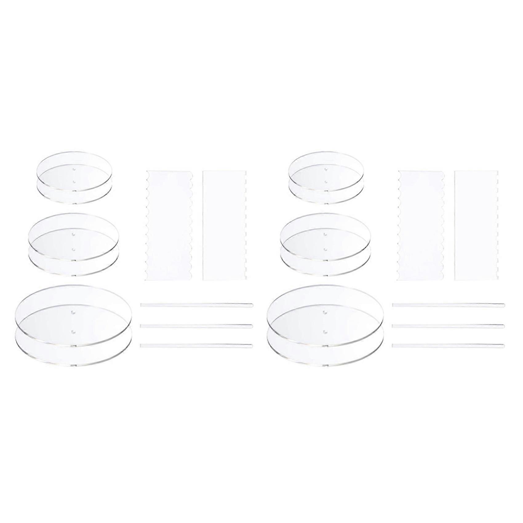 2 Set Acrylic Round Cake Disk Set - Cake Discs Circle Base Boards with Center Hole - Comb Scrapers