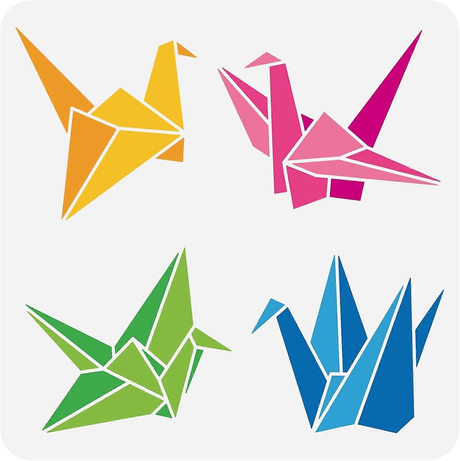 Origami Crane Painting Stencil 11.8x11.8 inch 4 Styles Paper Crane Stencils Template Plastic Origami Crane Pattern Stencil Reusable Stencils for Kinde