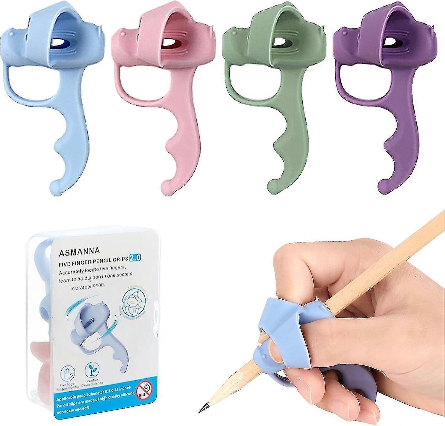 4 stycken skrivhjälp för barn, ergonomisk fingerguide, silikonpennhållare för barns vuxna behov, barnskrivhjälp